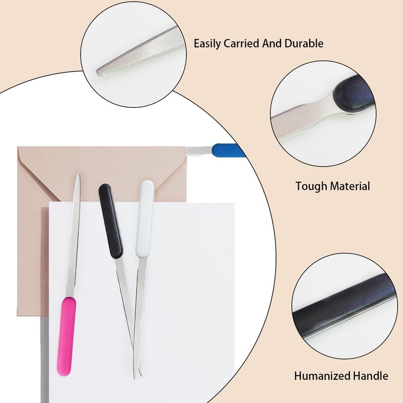 ZTEOFO 4 Pcs Letter Opener, Stainless Steel Letter Opener Knife, Stainless Steel Hand Envelope Slitter, Stainless Steel Envelope Openers, Lightweight Mail Slitters Letter Knives (Black, White, Blue, Pink) - Image 4